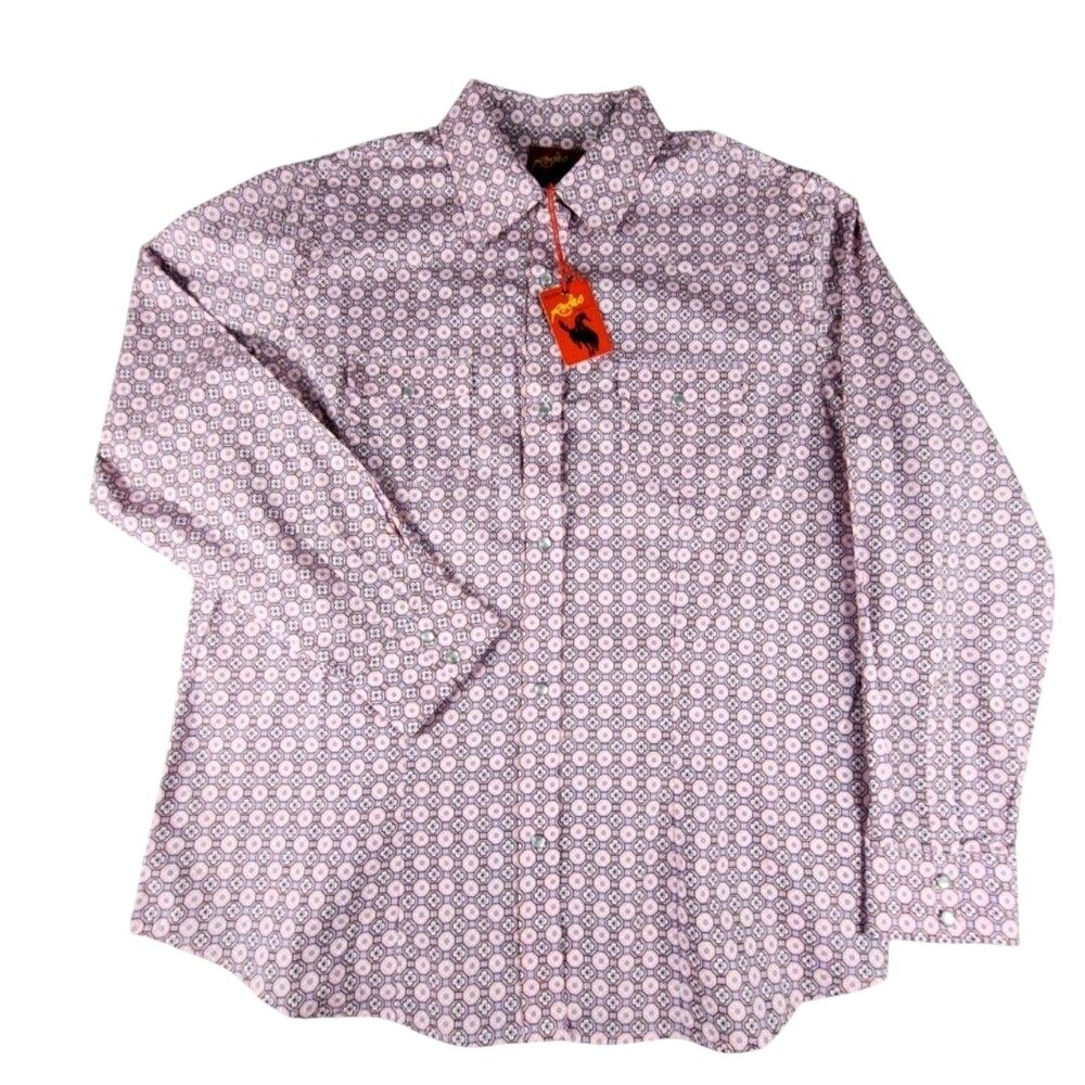Rodeo Clothing Co Shirt Womens XL Pink Geometric Long Sleeve Snap Front Western
